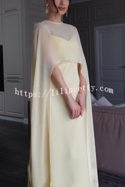 Moonlit Muse Sheer Chiffon High Low Cape Slip Maxi Dress
