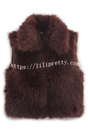 Stylish Collared Sleeveless Short Faux Fur Vest