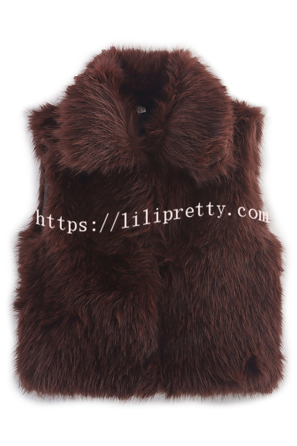 Stylish Collared Sleeveless Short Faux Fur Vest