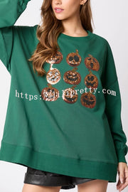 Halloween Pumpkin Sequin Loose Casual Sweatshirt