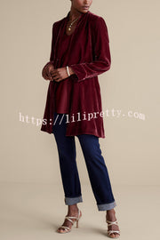 Solid Color Velvet Long-sleeved Loose Mid-length Coat