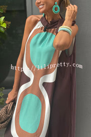 Unique Print Sleeveless Halter Neck Loose Holiday Maxi Dress