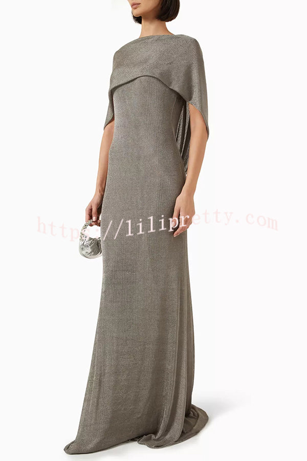 Fit and Elegance Fine Shimmering Fabric Open Cowl Back Draped Neckline Maxi Dress