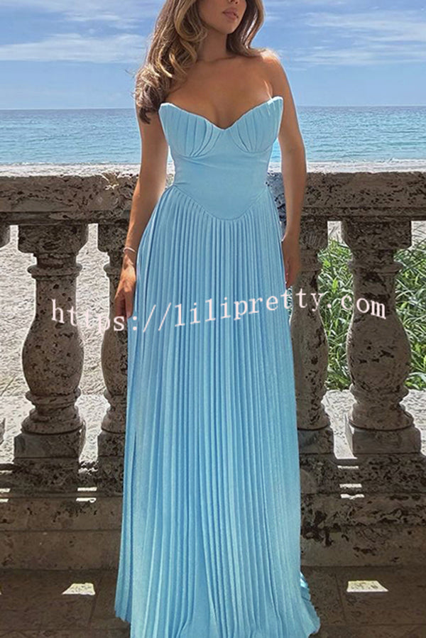 Romantic and Elegant Pleated Strapless Maxi Dress