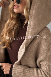 Fashionable Knit Patchwork Color Long-sleeved Hooded Loose Mid-length Cardigan