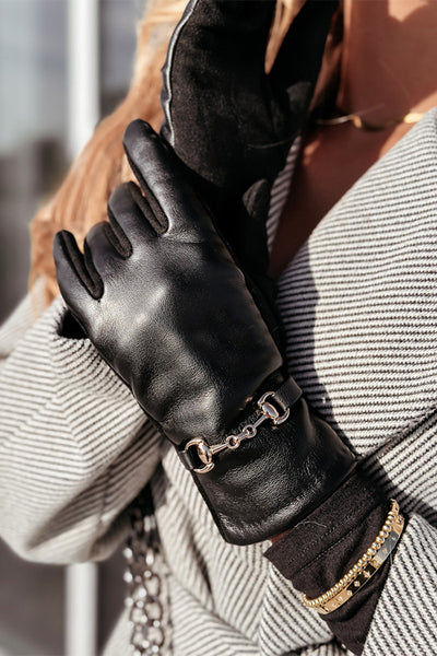 Chain Detail Leather Gloves