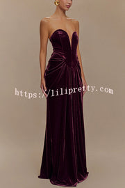 Paige Velvet Off Shoulder Side Pleated Hip Drape Maxi Dress