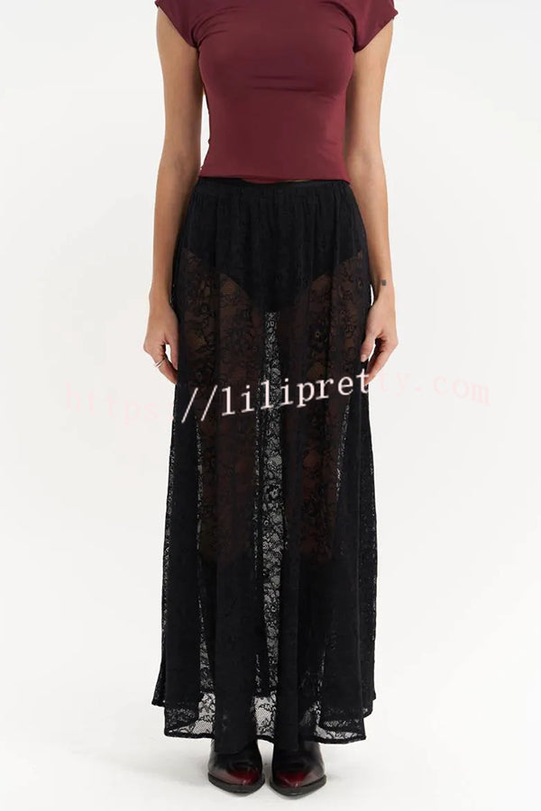 Sweet Festival Unique Lace Elastic Waist A-line Maxi Dress