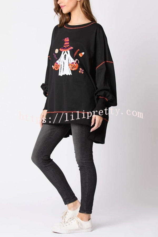 Halloween Ghost Sequin Loose Casual Sweatshirt