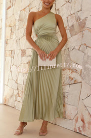 Charming One Shoulder Lace Up Cutout Pleated Maxi Dress