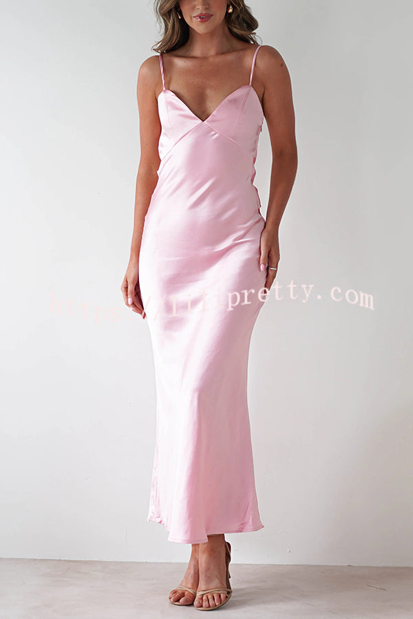 Satin Elegant Sling Backless Lace-Up Midi Dress