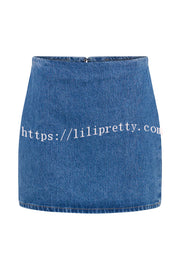 Modern Flavor Denim High Rise Back Zipper A-line Stretch Mini Skirt