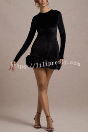 Solid Color Velvet Slim-fit Long-sleeved Mini Dress