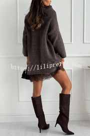 Cozy Ember Knit High Neck Long Sleeve Relaxed Sweater Mini Dress