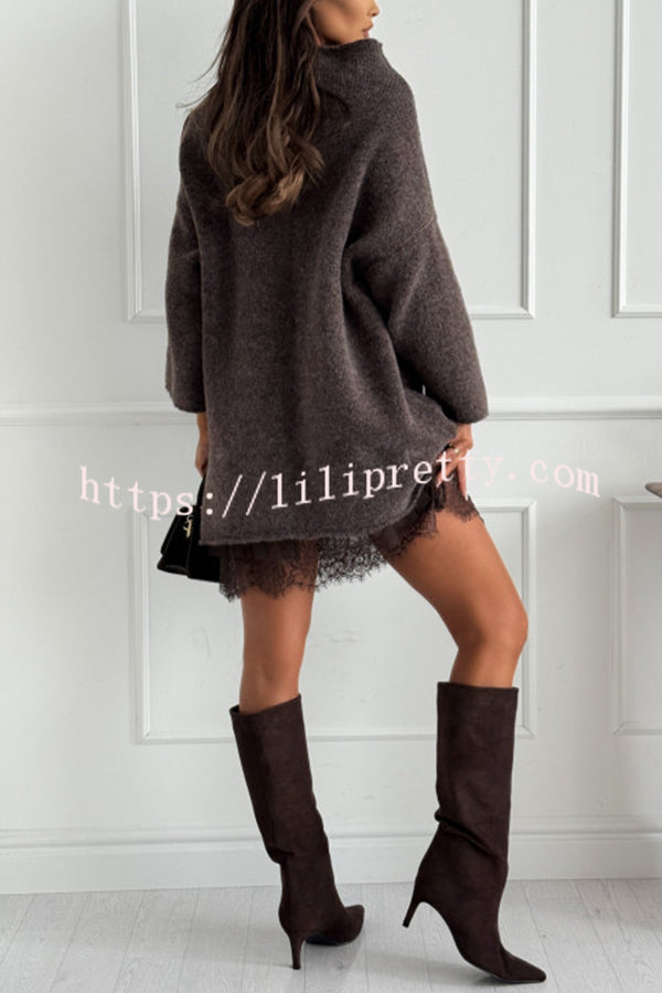 Cozy Ember Knit High Neck Long Sleeve Relaxed Sweater Mini Dress