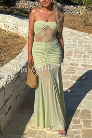 Fashion Lace Splicing Sexy Sleeveless Off-shoulder Slim Maxi Dress