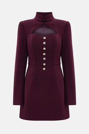 Elegant Long-sleeved Hollowed-out Button-down Slim-fit Mini Dress