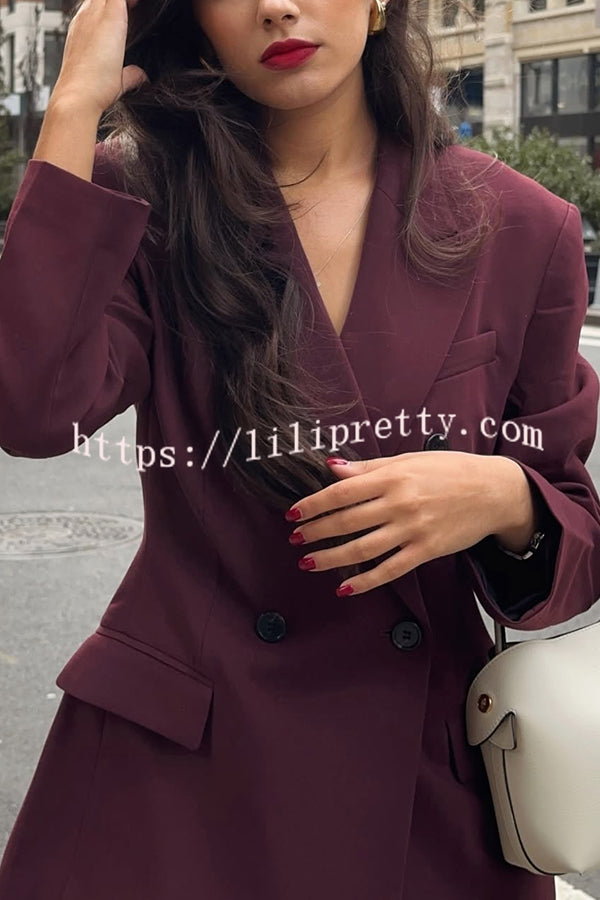 The Perfect Style Button Up Lapel Blazer and Pocketed Wide Leg Pants Set