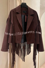 Western City Suede Long Tassels Long Sleeve Lapel Relaxed Jacket
