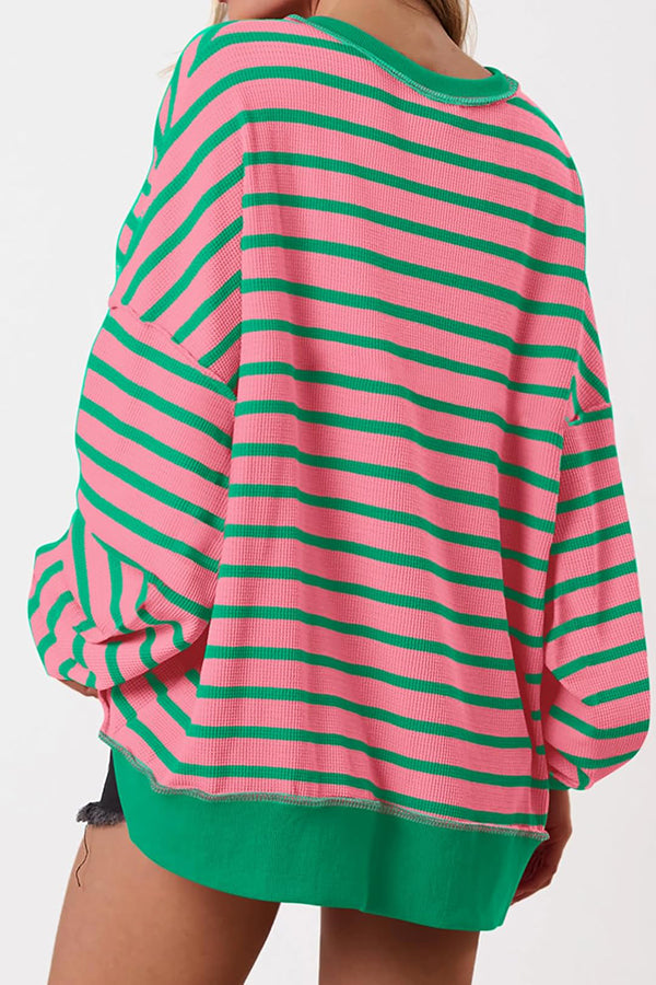 Fashion Striped Print Loose Casual Long-sleeved Top