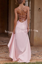 Solid Color Sexy Backless Lace-up Irregular Ruffled Maxi Dress