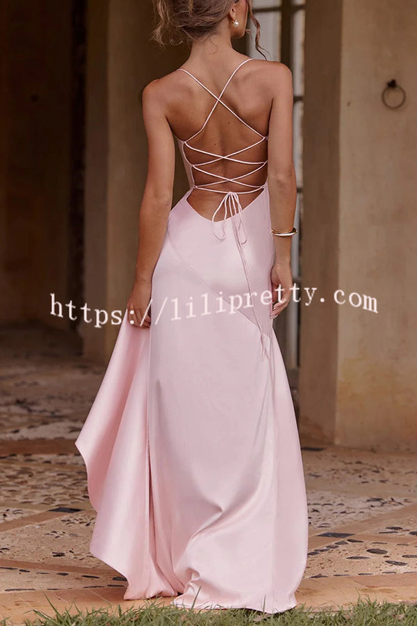 Solid Color Sexy Backless Lace-up Irregular Ruffled Maxi Dress