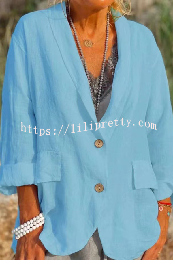 Lilipretty Linen Cotton Blend Long Sleeve Lightweight  Blazer