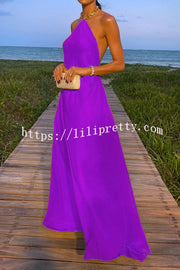 Lilipretty® Sunny in Santorini Metal Chain Halter Backless A-line Vacation Maxi Dress