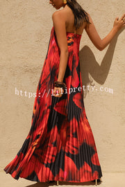 For Every Occasion Satin Pleated Floral Print V-wire Bandeau Neck Maxi Dress