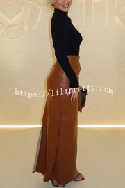 Snappy Casual Slay Faux Leather High Rise Wrap Tie-up Stretch Maxi Skirt