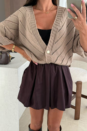 Fashion Hollow Knitted V-neck Button Loose Cardigan