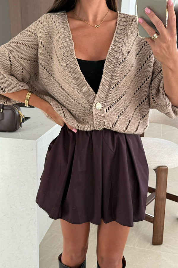 Fashion Hollow Knitted V-neck Button Loose Cardigan