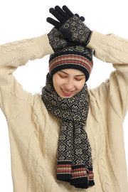 Winter Warm Knitted Hat Scarf Gloves Three-piece Set