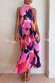 Lilipretty Romantic One Capri Print Halter Neck Pleated Maxi Dress
