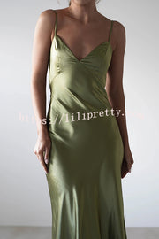 Satin Elegant Sling Backless Lace-Up Midi Dress