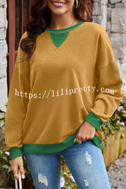 Fashionable Contrasting Color Loose Long-sleeved Casual Sweatshirt