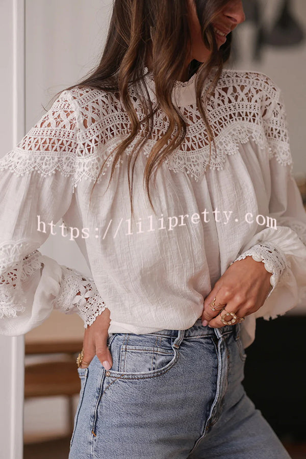 Stylish Hollow-out Patchwork Long-sleeved Elegant Shirt