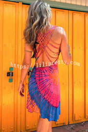 La Bamba Tie-dye Print Back Lace-up Stretch Mini Dress