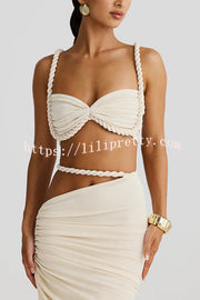 Sexy Halter Back Braided Suspender Top and Beach Holiday Style Hip-wrapped Maxi Skirt Set