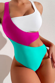 Sexy Contrast Color One-Piece Stretch Bikini Swimsuit