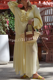 Solid Color Pleated Ruffled Tie Long Sleeve Loose Shirt