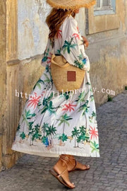 Resort Style Botanical Print Tie-waist Long Cover-up