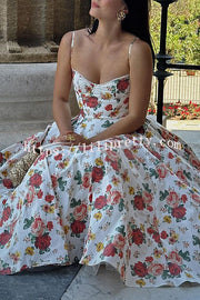 Fairy Tale Gorgeous Italian Rose Print Tulle Pocketed Slip Midi Dress