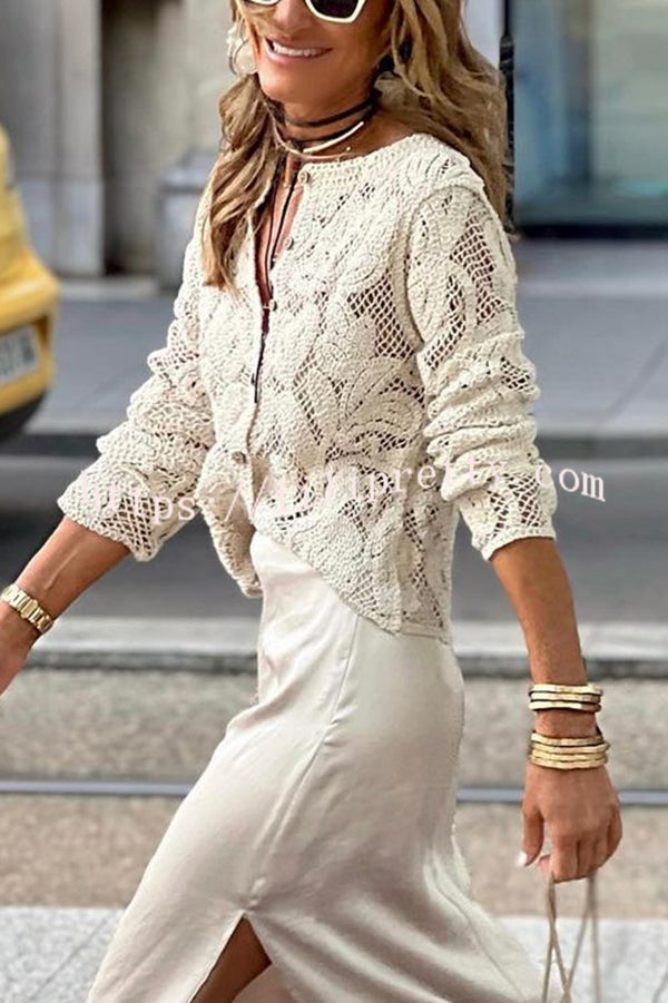 Lilipretty® Stylish Knit Hollow Crochet Lace Long Sleeve Shirt Top