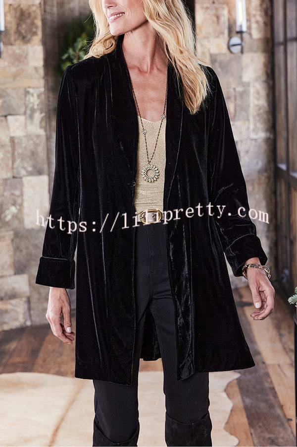 Solid Color Velvet Long-sleeved Loose Mid-length Coat