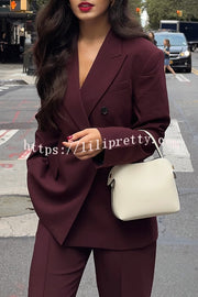 The Perfect Style Button Up Lapel Blazer and Pocketed Wide Leg Pants Set