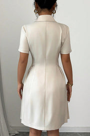 Solid Color Lapel Short Sleeve Button Waist Mini Dress