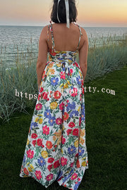 Garden Wedding Floral Print Back Tie-up Pocketed Slit Maxi Dress