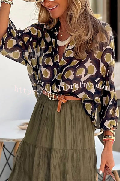 Unique Printed Lapel Button-down Loose Casual Shirt