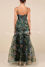 Exclusive Glamour Organza Floral Print Tiered Slip Maxi Dress